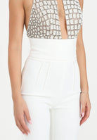 ELISABETTA FRANCHI Tuta bianca da donna con ricami strass TU06257E2 360 ELISABETTA FRANCHI 