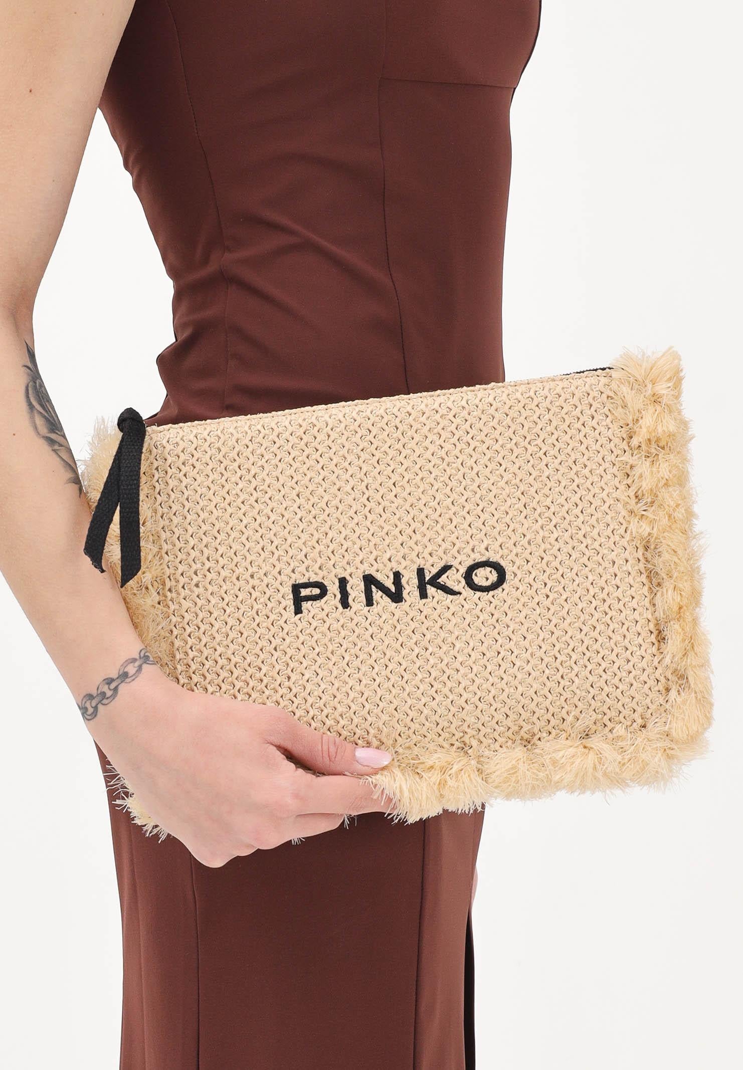 PINKO Pochette beige da donna in rafia con logo 106718A39Y HZ3Q PINKO 