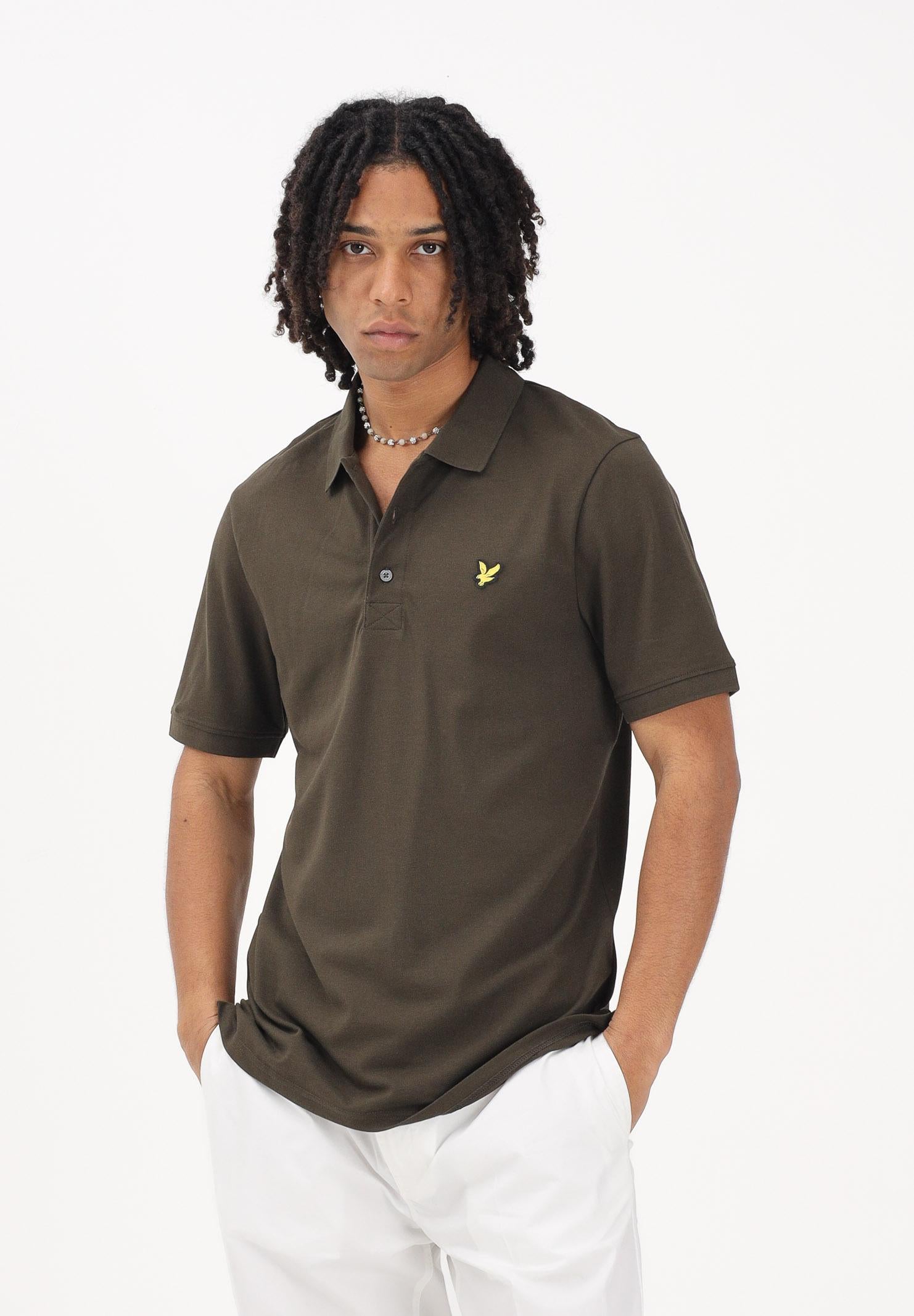 LYLE & SCOTT Polo a manica corta verde oliva da uomo con patch logo golden eagle SP400VOG W485 LYLE & SCOTT 