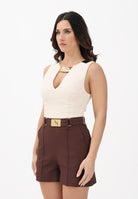 ELISABETTA FRANCHI Top elegante burro da donna con scollo gioiello TO05061E2 193 ELISABETTA FRANCHI 