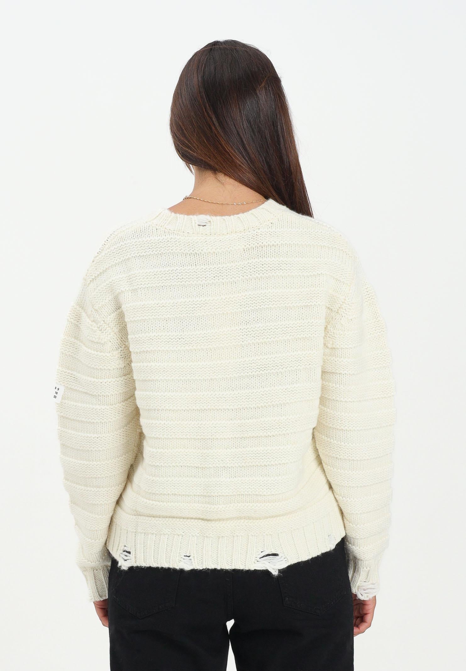 MAISON MARGIELA Maglioncino girocollo panna per donna, ragazzi e bambini in misto lana a coste con rotture<BR/> M60880MM06P M6101 MAISON MARGIELA 