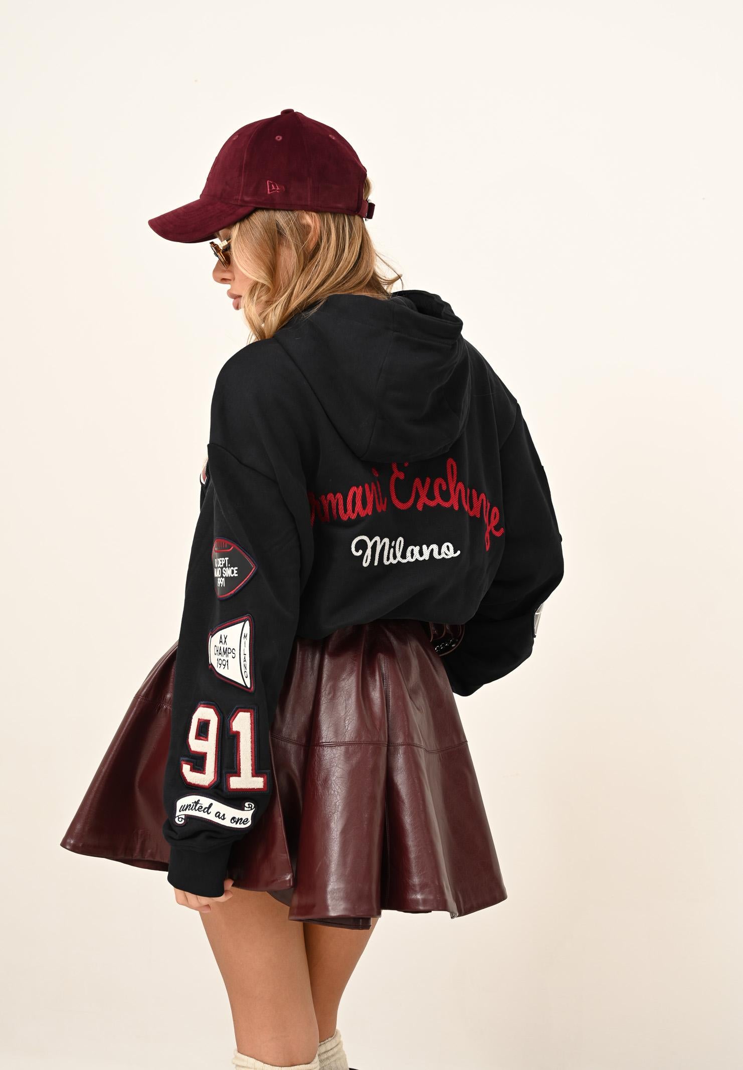 ARMANI EXCHANGE Felpa con cappuccio blu da uomo arricchita da patch XM000749AF12656 UB101 ARMANI EXCHANGE 