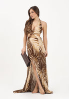 JUST CAVALLI Abito lungo beige e marrone da donna con stampa di foglie 80PAO919NS819 751 JUST CAVALLI 
