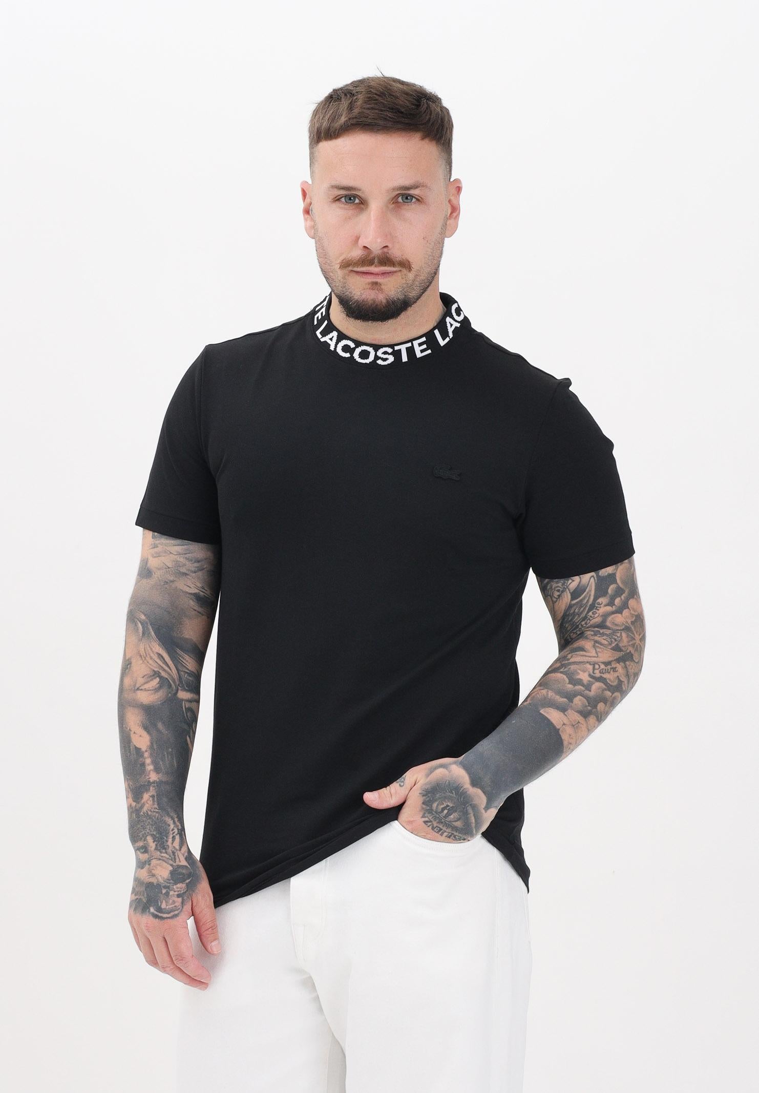LACOSTE T-shirt a manica corta Jacquard Branded nera da uomo TH9582 031 LACOSTE 