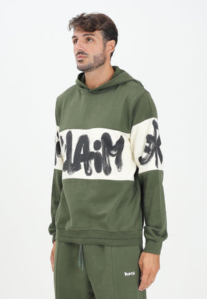 DISCLAIMER Felpa con cappuccio verde da uomo rifinita da inserto panna con logo 25IDS55362 VELA DISCLAIMER 