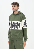 DISCLAIMER Felpa con cappuccio verde da uomo rifinita da inserto panna con logo 25IDS55362 VELA DISCLAIMER 