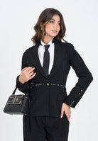 ELISABETTA FRANCHI Giacca monopetto nera da donna con nastro logo<BR/> GI17156E2 110 ELISABETTA FRANCHI 