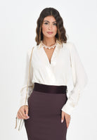 ELISABETTA FRANCHI Body a manica lunga avorio da donna in georgette di viscosa e  raso CB00356E2 DZ9 ELISABETTA FRANCHI 