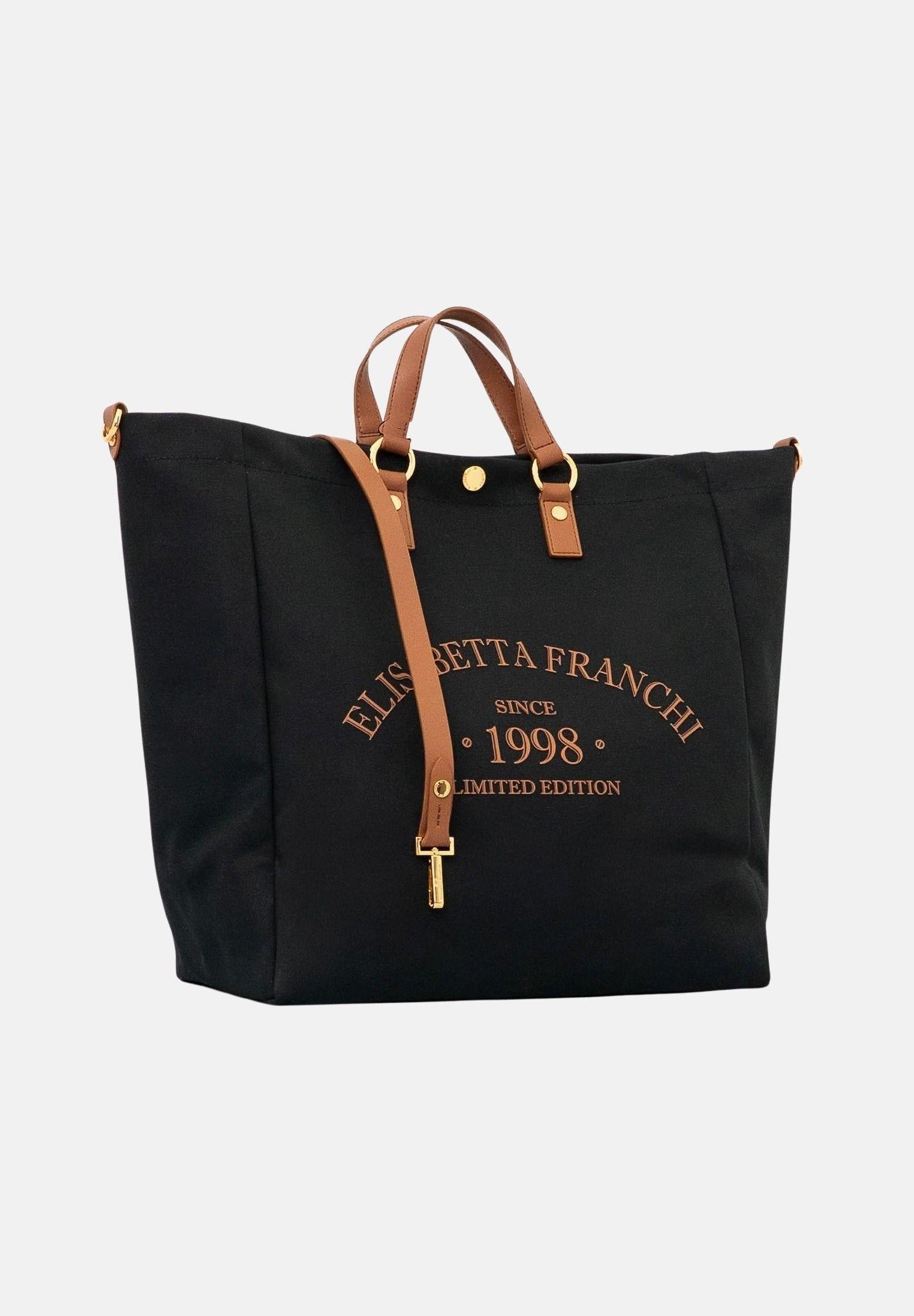 ELISABETTA FRANCHI Borsa mare nera e cuoio da donna con logo BS14A62E2 B58 ELISABETTA FRANCHI 