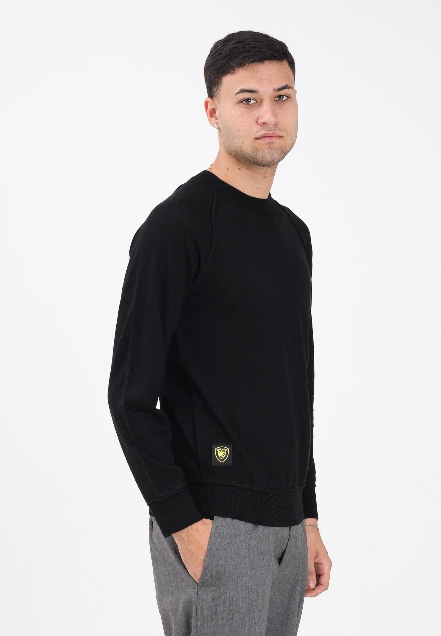 BLAUER Maglioncino girocollo nero da uomo con patch logo 25WBLUM01283-007360 999 BLAUER 