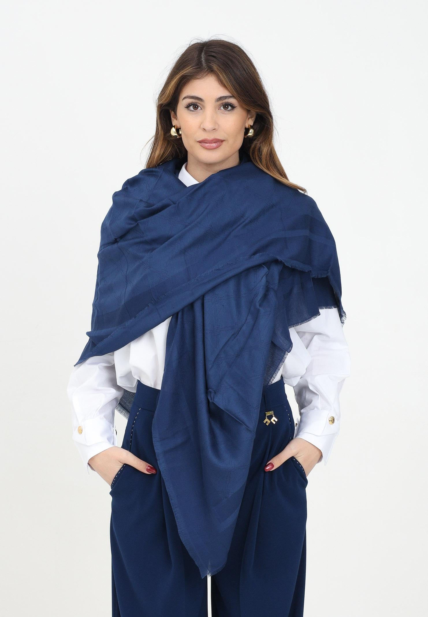 ELISABETTA FRANCHI Pashmina blu da donna con lavorazione jacquard a rombi SC03F51E2 DC8 ELISABETTA FRANCHI 