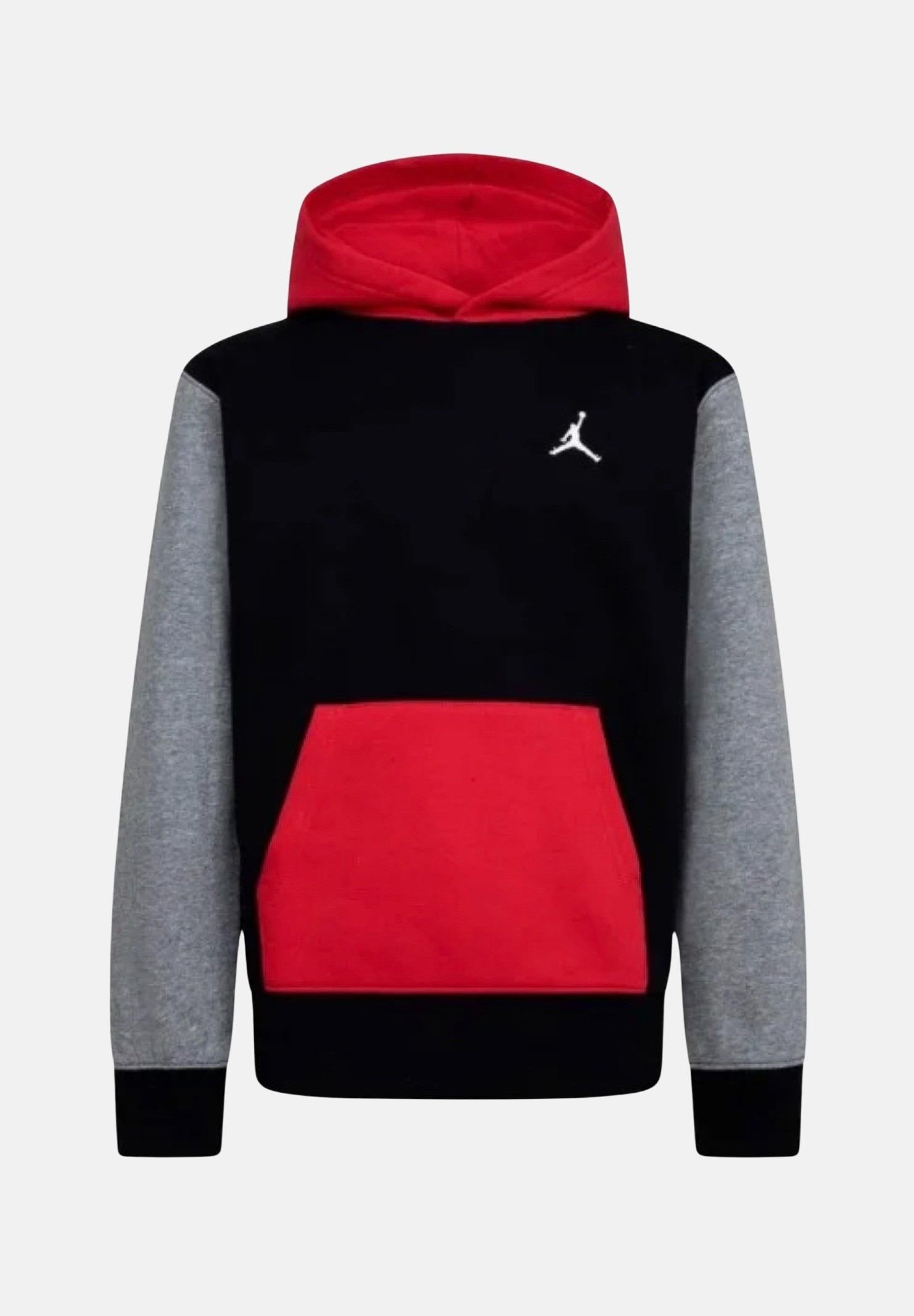 JORDAN Felpa con cappuccio Brooklyn nera, rossa e grigia per bambino e bambina 95D392 KR5 JORDAN 