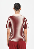 JDY Polo da donna caratterizzata da righe verticali in contrasto beige e bordeaux 15354079 cabarnet JDY 