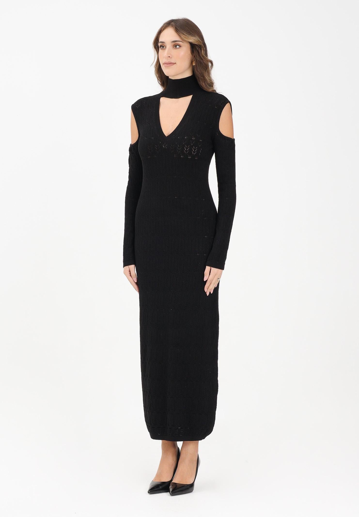 AKEP Abito lungo nero da donna in maglia punto pizzo VSKD11025 V1 AKEP 