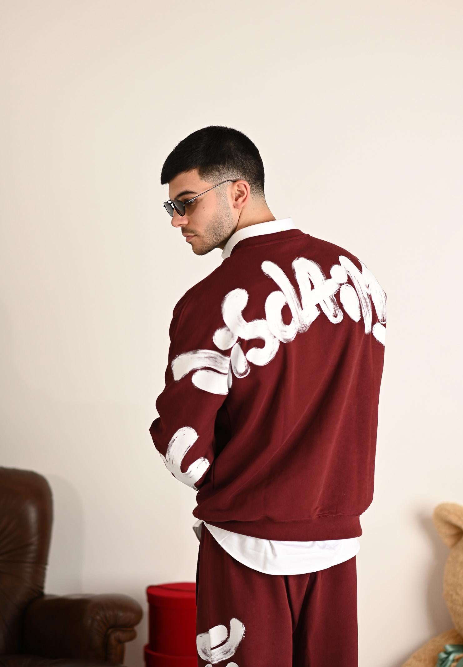 DISCLAIMER Felpa girocollo bordeaux da uomo con maxi stampa sul retro 25IDS55104 BO DISCLAIMER 