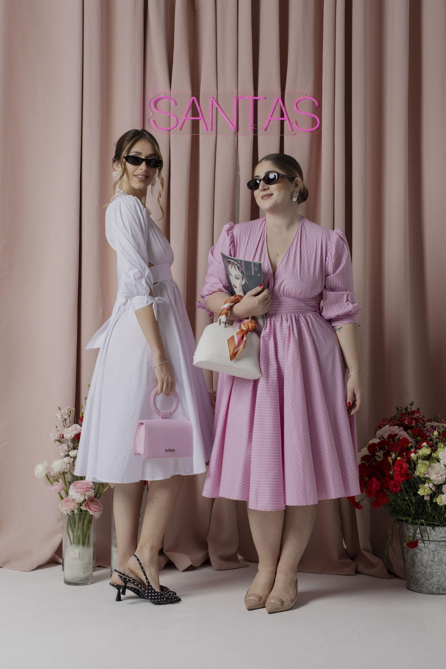 SANTAS Abito midi TIRAMISU' rosa da donna con stampa a righe PV25023 ROSA SANTAS 