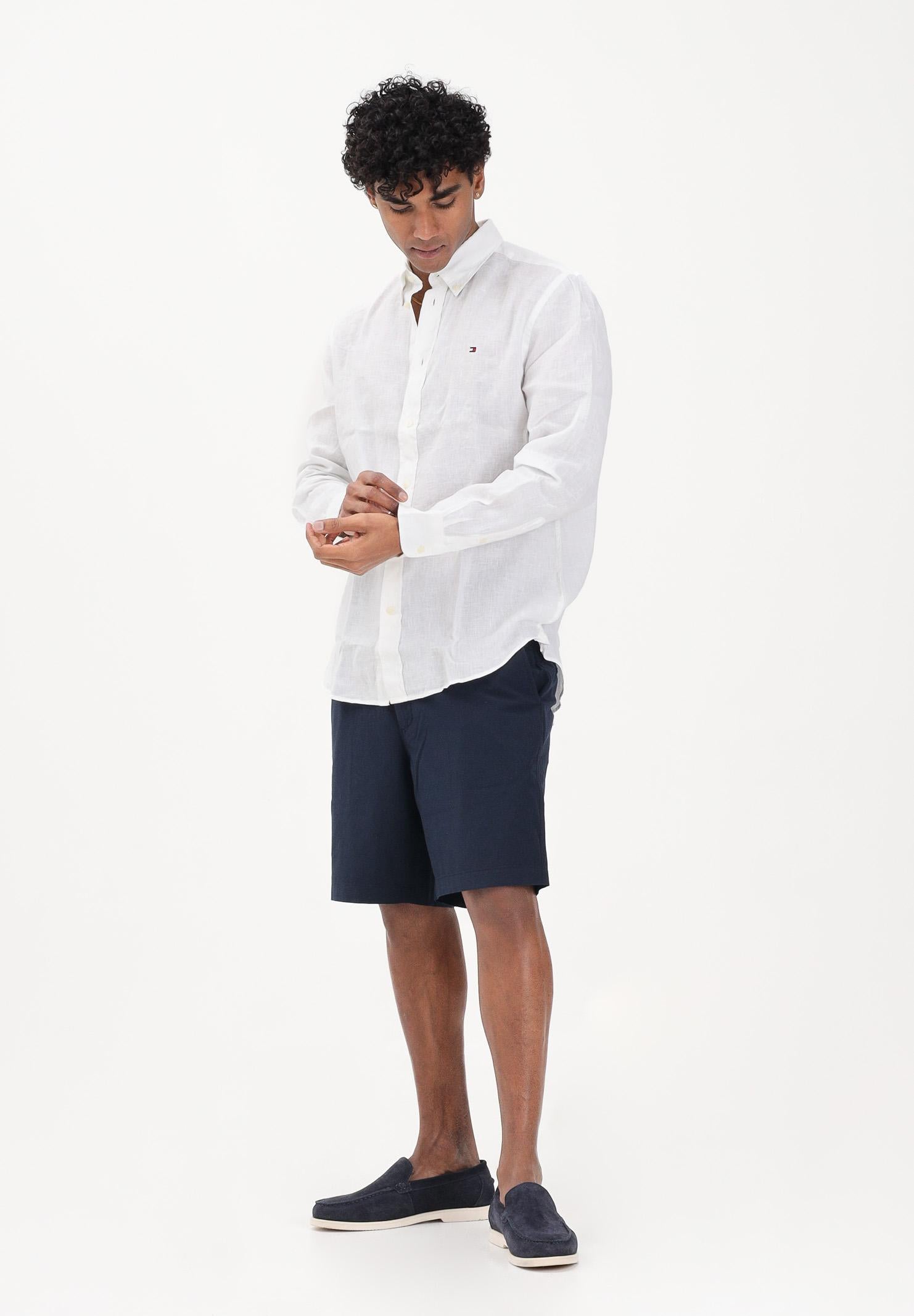 TOMMY HILFIGER Camicia a manica lunga in lino bianca da uomo MW0MW41530 YBR TOMMY HILFIGER 