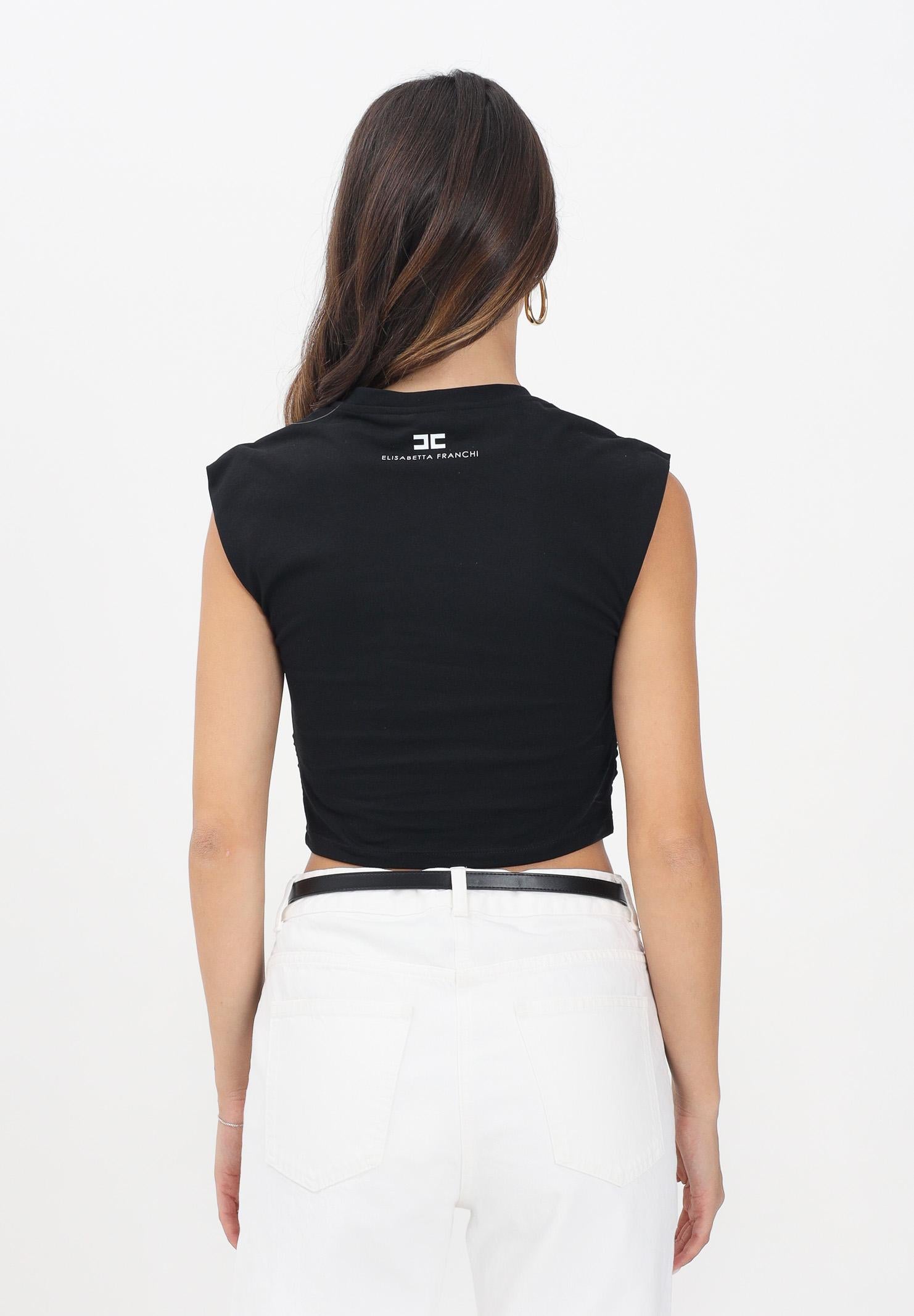 ELISABETTA FRANCHI T-shirt smanicata nera da donna con logo gioiello MA01656E2 110 ELISABETTA FRANCHI 