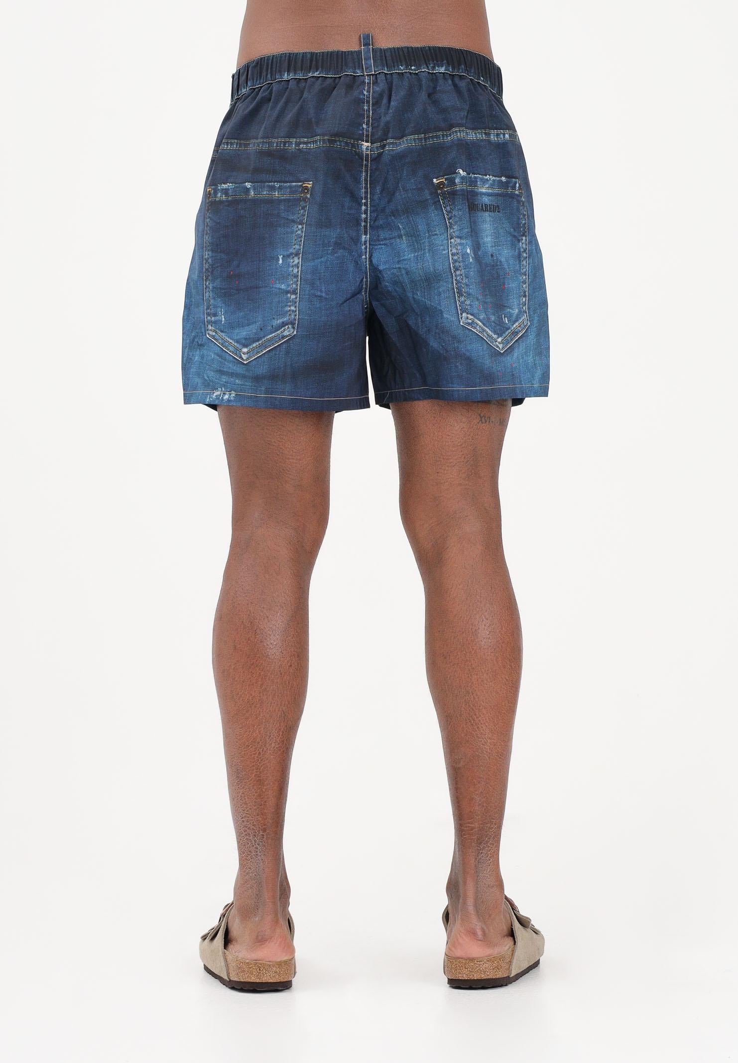 DSQUARED2 Shorts mare blu da uomo effetto denim con dettagli used D7B626690 427 DSQUARED2 