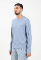 TOMMY HILFIGHER Maglioncino girocollo azzurro da uomo con ricamo bandierina Tommy Hilfigher MW0MW28046C2B  TOMMY HILFIGER 