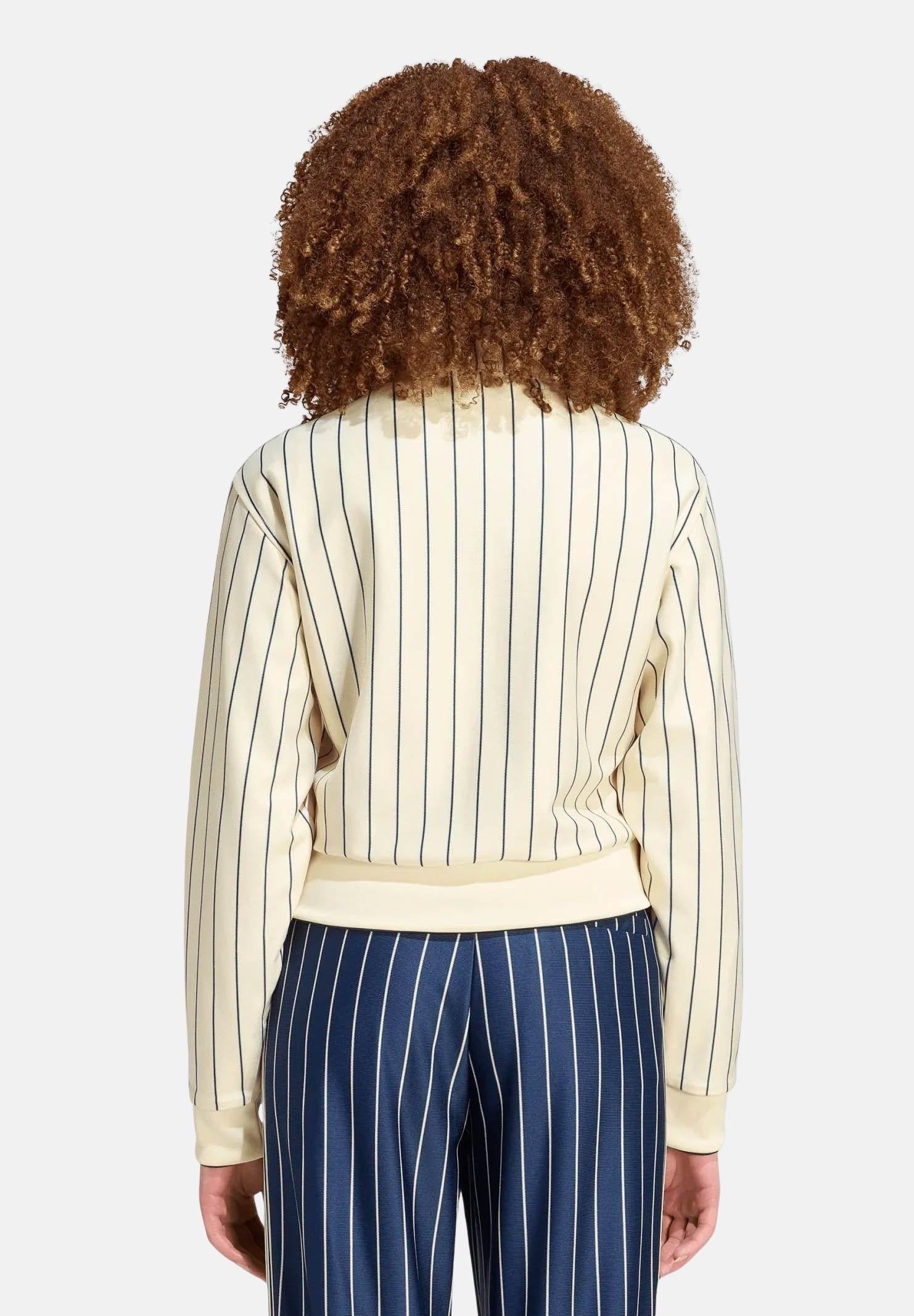 ADIDAS ORIGINALS felpa con zip Reversible Firebird Track Top Warm Vanilla / Night Indigo beige e blu donna. KR7031 . ADIDAS ORIGINALS 