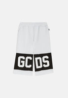 GCDS Shorts bianco per bambino e bambina con banda nera e logo Z0UKQL589F004 100B GCDS 
