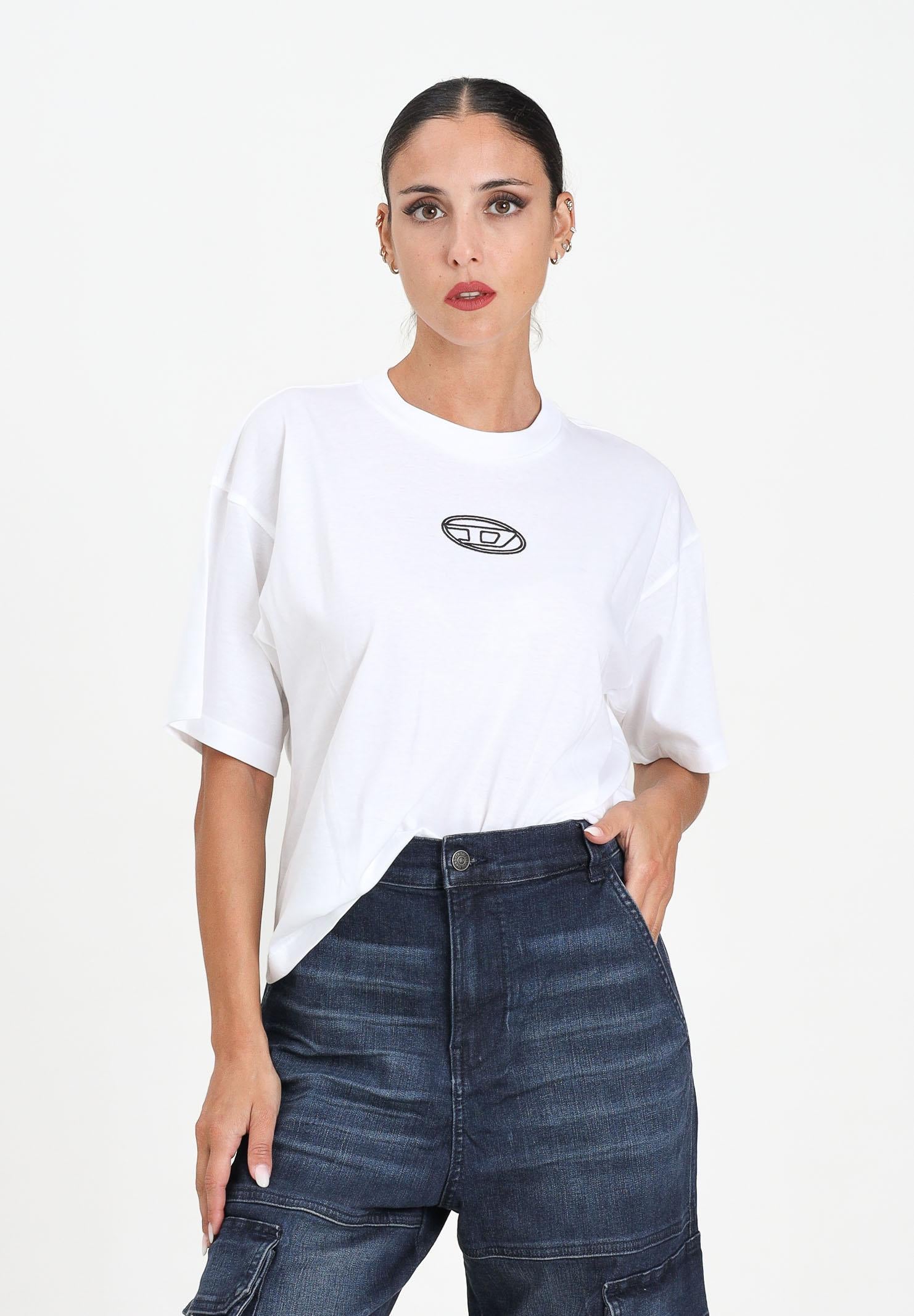 DIESEL T-shirt a manica corta bianca per donna e ragazze con logo Oval D J0242800YI9 K100 DIESEL 