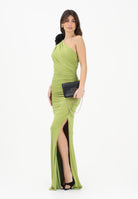 SHIT Abito lungo verde da donna con scollo asimmetrico impreziosito da spilla SH26012 AV SHIT 