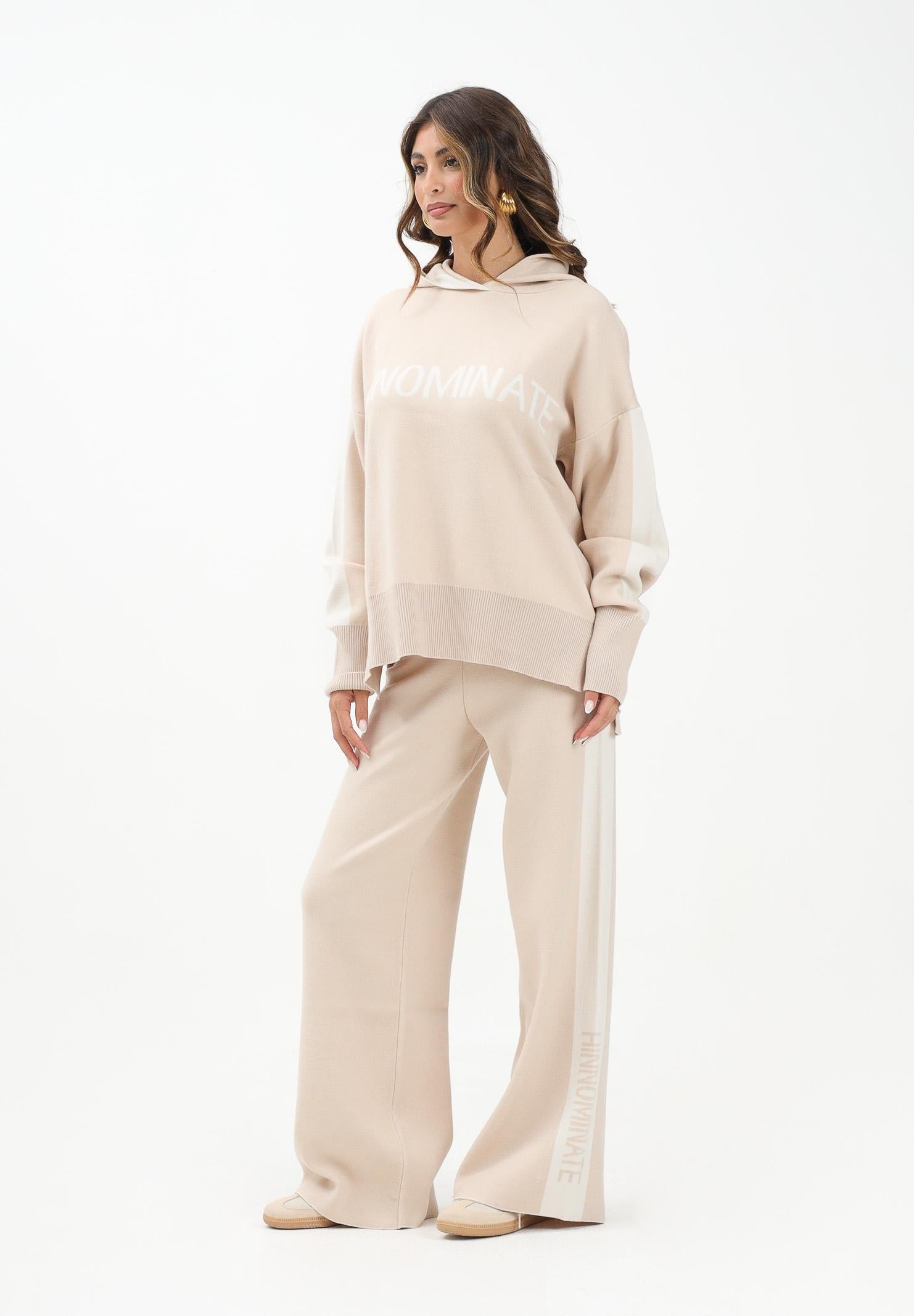 HINNOMINATE Pantalone in maglia beige da donna con banda laterale logata HMABW02131 BE11 HINNOMINATE 
