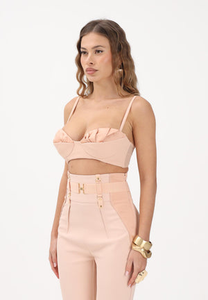 ELISABETTA FRANCHI Top nude da donna in crêpe leggero e raso RG01562E2 EA1 ELISABETTA FRANCHI 