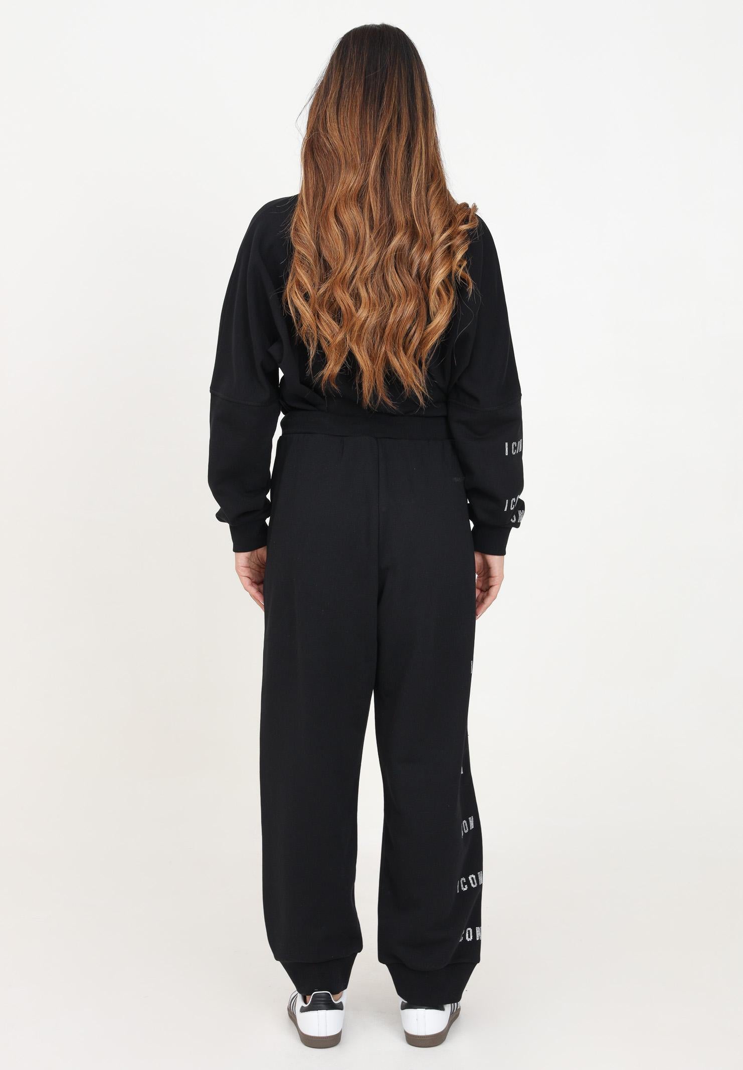 Pantalone sportivo nero per donna e bambina con stampa logo in strass DQ2681D009B DQ900 DSQUARED2 