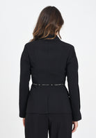 ELISABETTA FRANCHI Giacca monopetto nera da donna con nastro logo<BR/> GI17156E2 110 ELISABETTA FRANCHI 