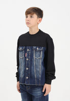 DSQUARED2 Felpa girocollo nera per donna, ragazzi e bambini con busto in denim DQ3007D0AEZ DQ01 DSQUARED2 
