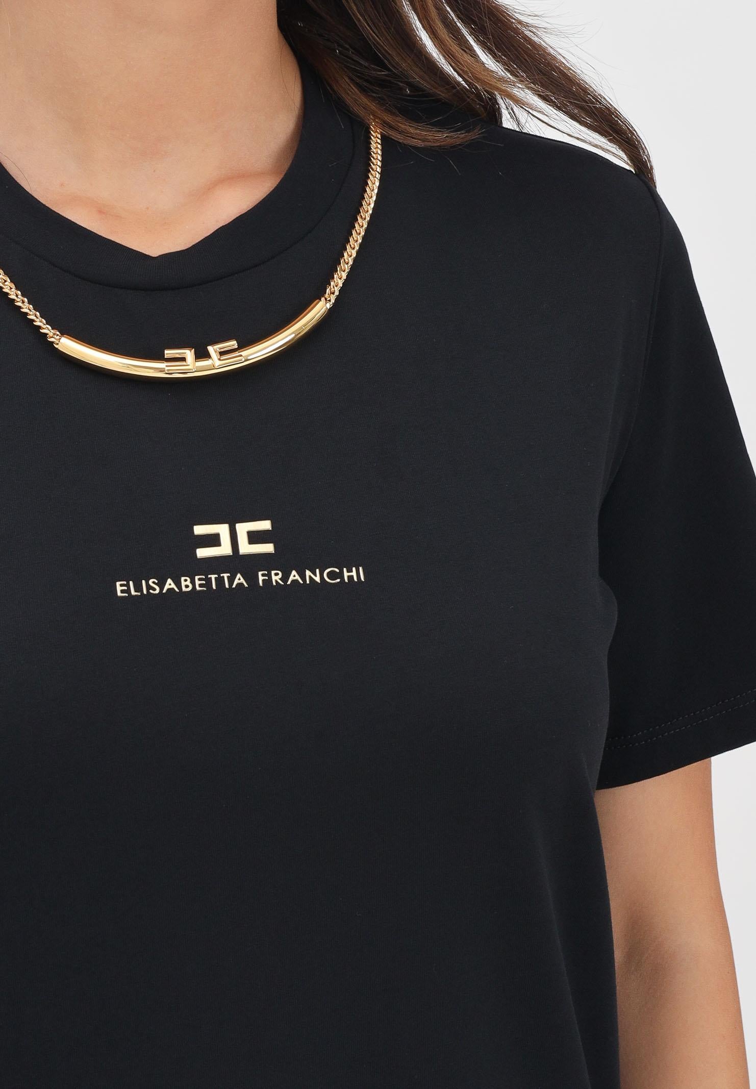 ELISABETTA FRANCHI T-shirt nera donna con dettaglio collana