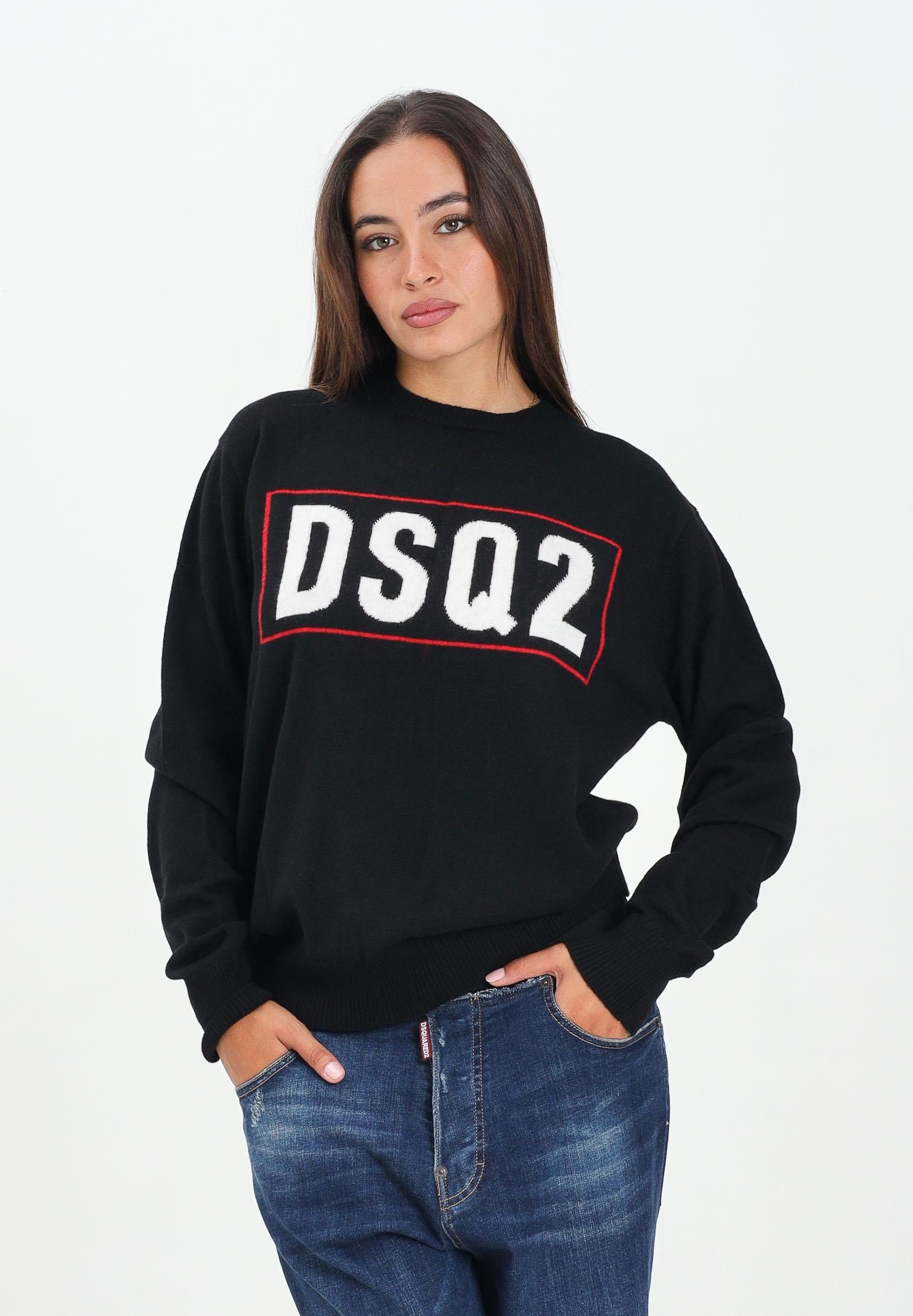 DSQUARED2 Maglioncino girocollo nero per donna, ragazzi e bambini con logo DSQ2 DQ3071D0AFF DQ900 DSQUARED2 