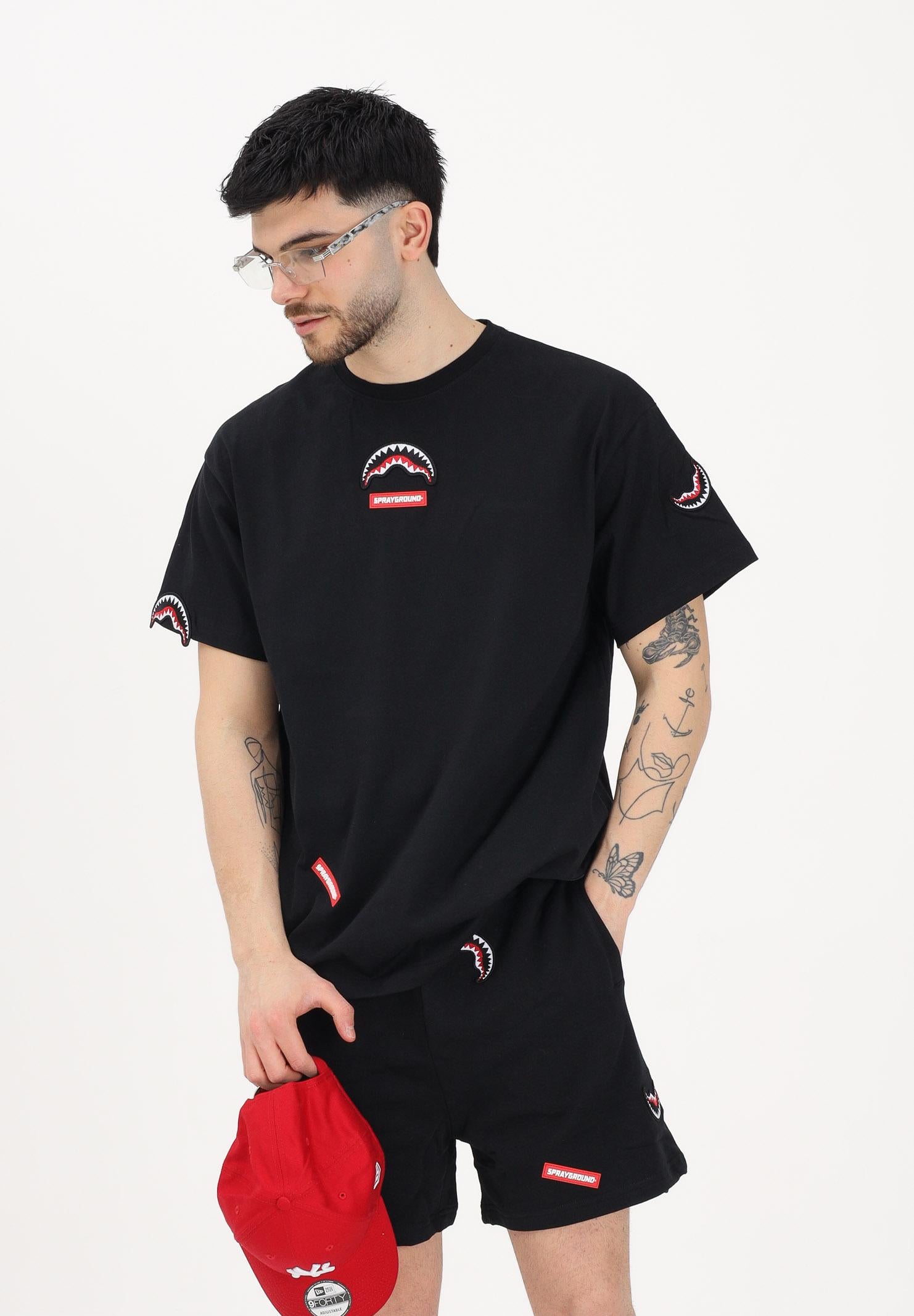 SPRAYGROUND T-shirt a manica corta nera da uomo con dettagli grafici "shark" SP846BLK . SPRAYGROUND 