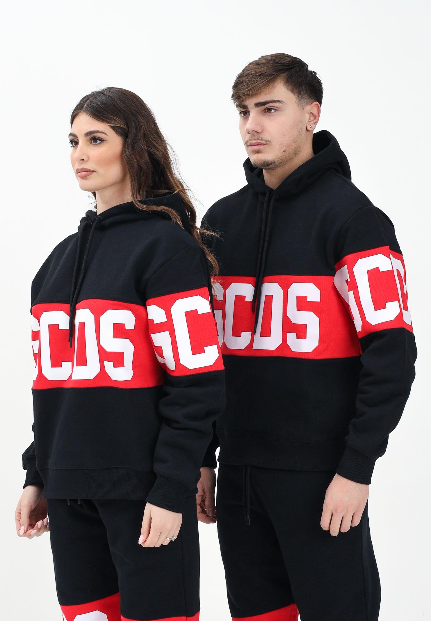 GCDS Felpa con Cappuccio Nera Uomo Donna - Stampa Logo