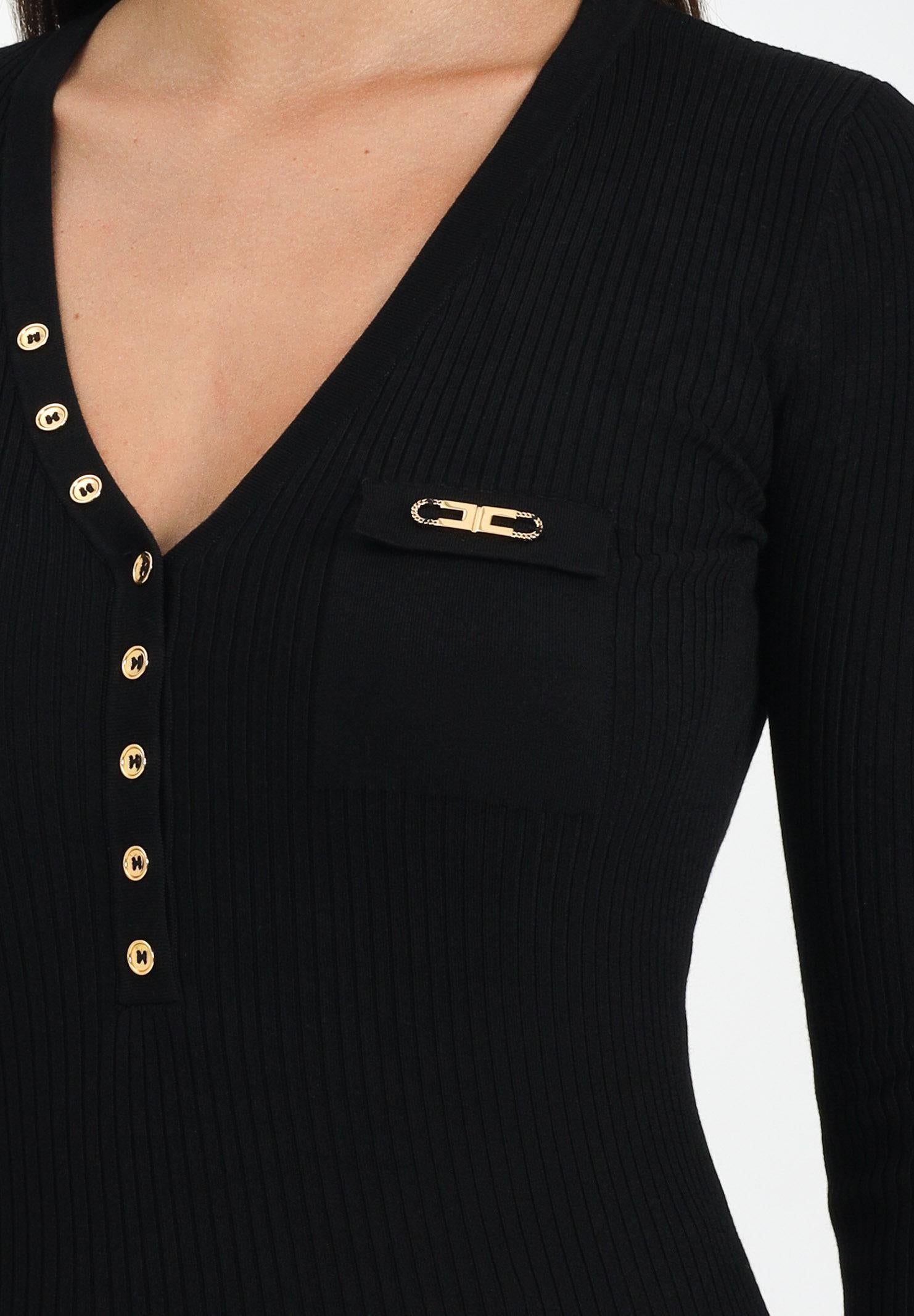 ELISABETTA FRANCHI Maglia nera da donna con taschino<BR/> MK12B56E2 110 ELISABETTA FRANCHI 