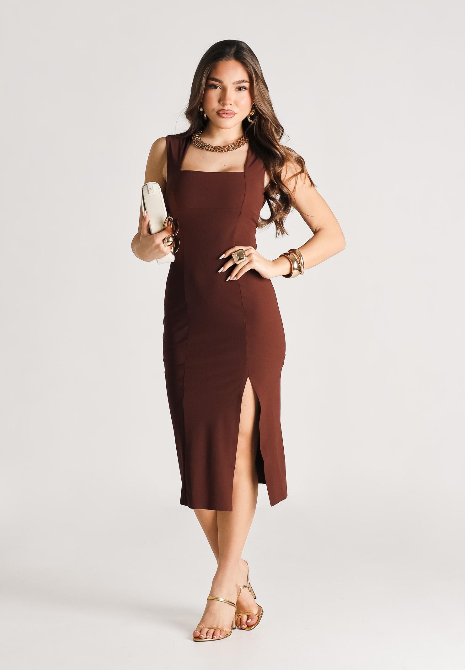 PATRIZIA PEPE Abito midi marrone da donna 2A3010JZ26 B887 PATRIZIA PEPE 