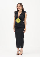 SHIT Abito midi nero da donna con spilla fiore SH26041 NE SHIT 
