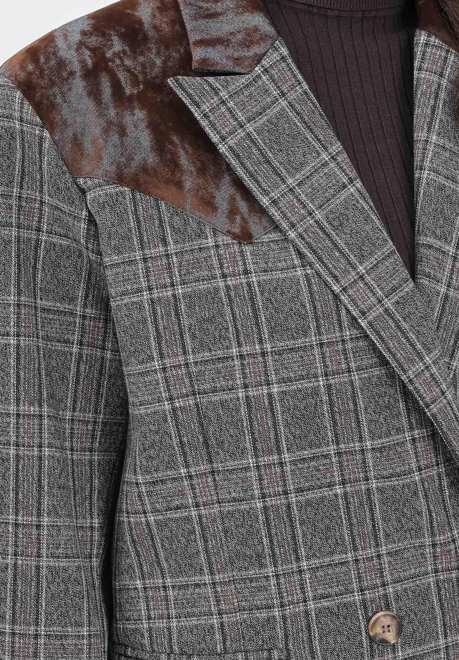 VICOLO Giacca doppiopetto da donna realizzata in tessuto a quadri principe di Galles nei toni del grigio e marrone TF1750 PR VICOLO 