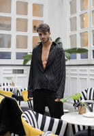 I'M BRIAN Camicia a manica lunga nera da uomo con fantasia a zig-zag CA3426 009 I'M BRIAN 