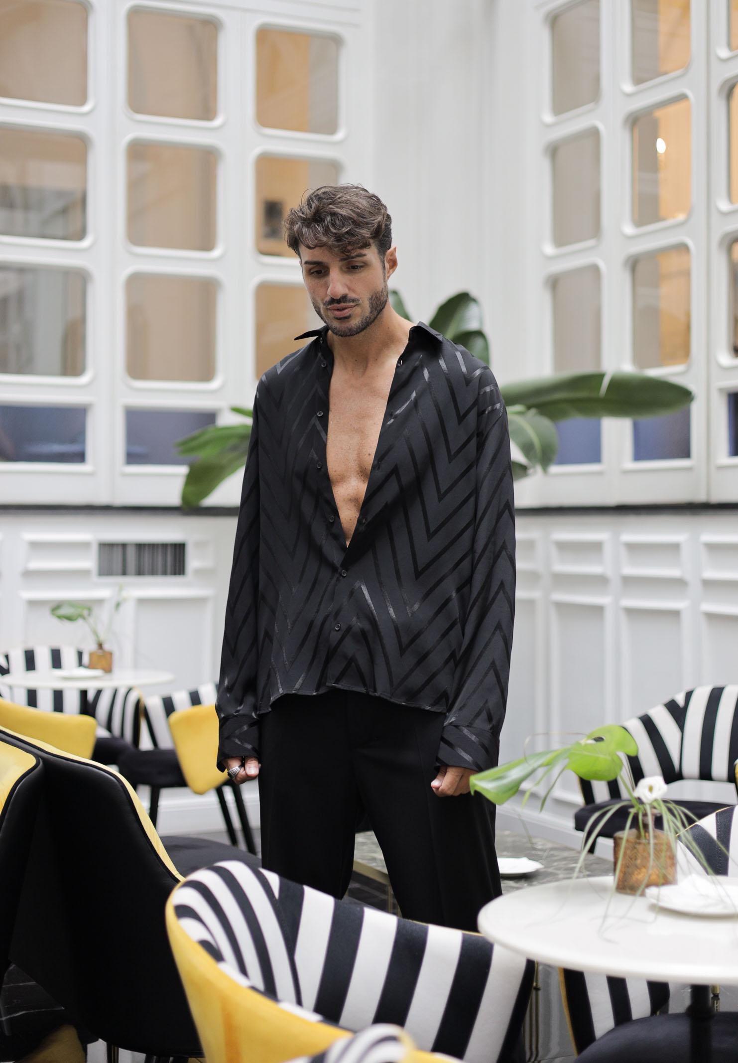 I'M BRIAN Camicia a manica lunga nera da uomo con fantasia a zig-zag CA3426 009 I'M BRIAN 