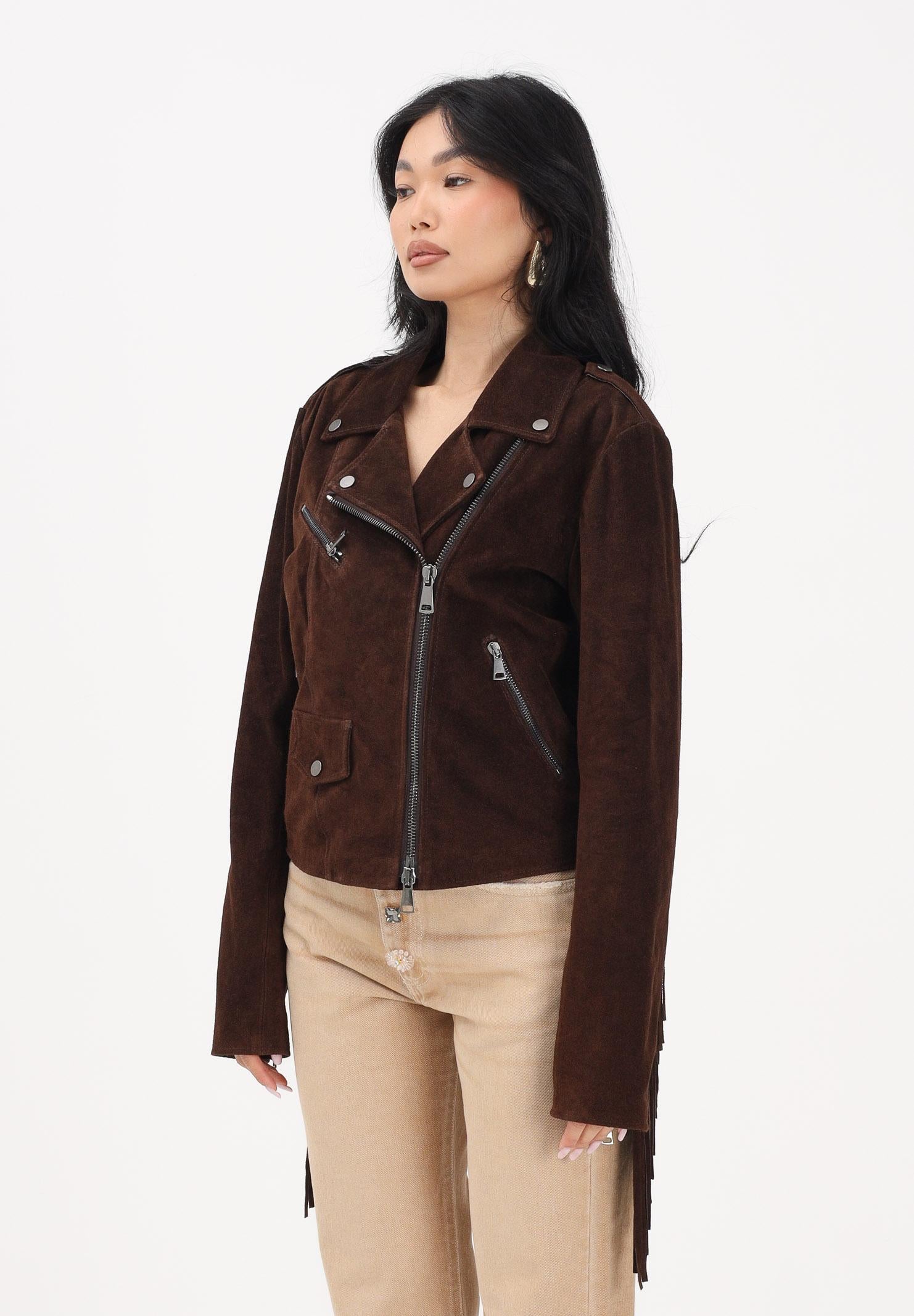 VICOLO Giubbotto moro da donna in morbido suede con frange TAB0172 ABU68 VICOLO 