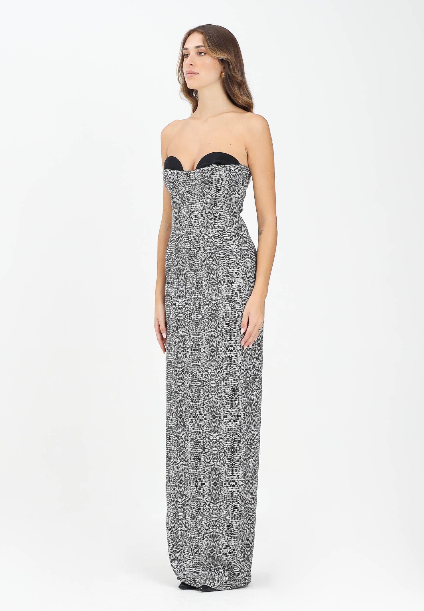 ELISABETTA FRANCHI Abito lungo panna e nero da donna con stampa pitone ABR2857E2 110 ELISABETTA FRANCHI 