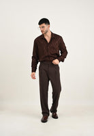 I'M BRIAN Camicia a manica lunga marrone da uomo con fantasia zig-zag CA3426 020 I'M BRIAN 