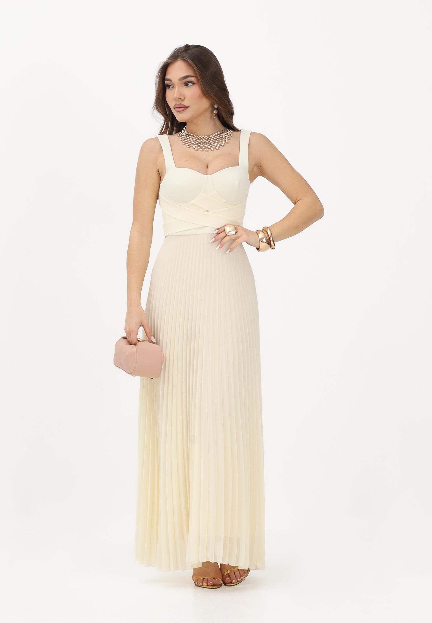 PATRIZIA PEPE Abito lungo plissè crema da donna con corpetto strutturato 2A3064A737 W418 PATRIZIA PEPE 