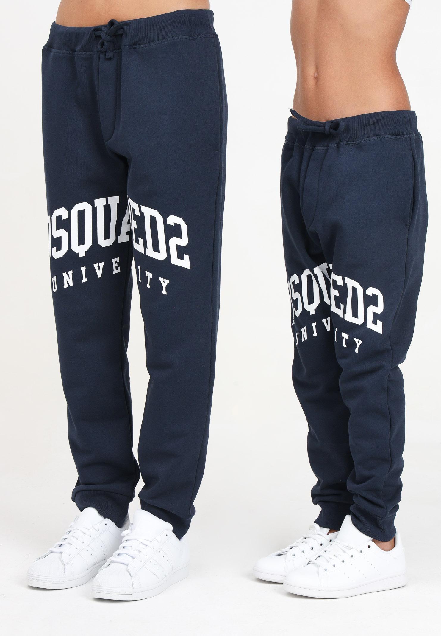 Pantalone sportivo blu per donna e bambina con logo in stile college DQ2474D0094 DQ866 DSQUARED2 