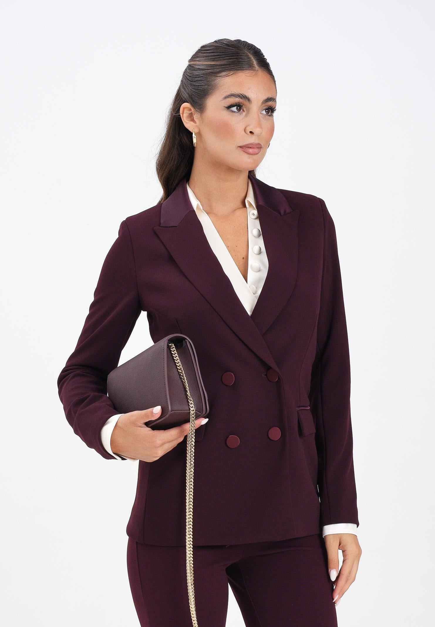 VICOLO Giacca doppiopetto bordeaux da donna con rever in raso TF0307 FU38 VICOLO 