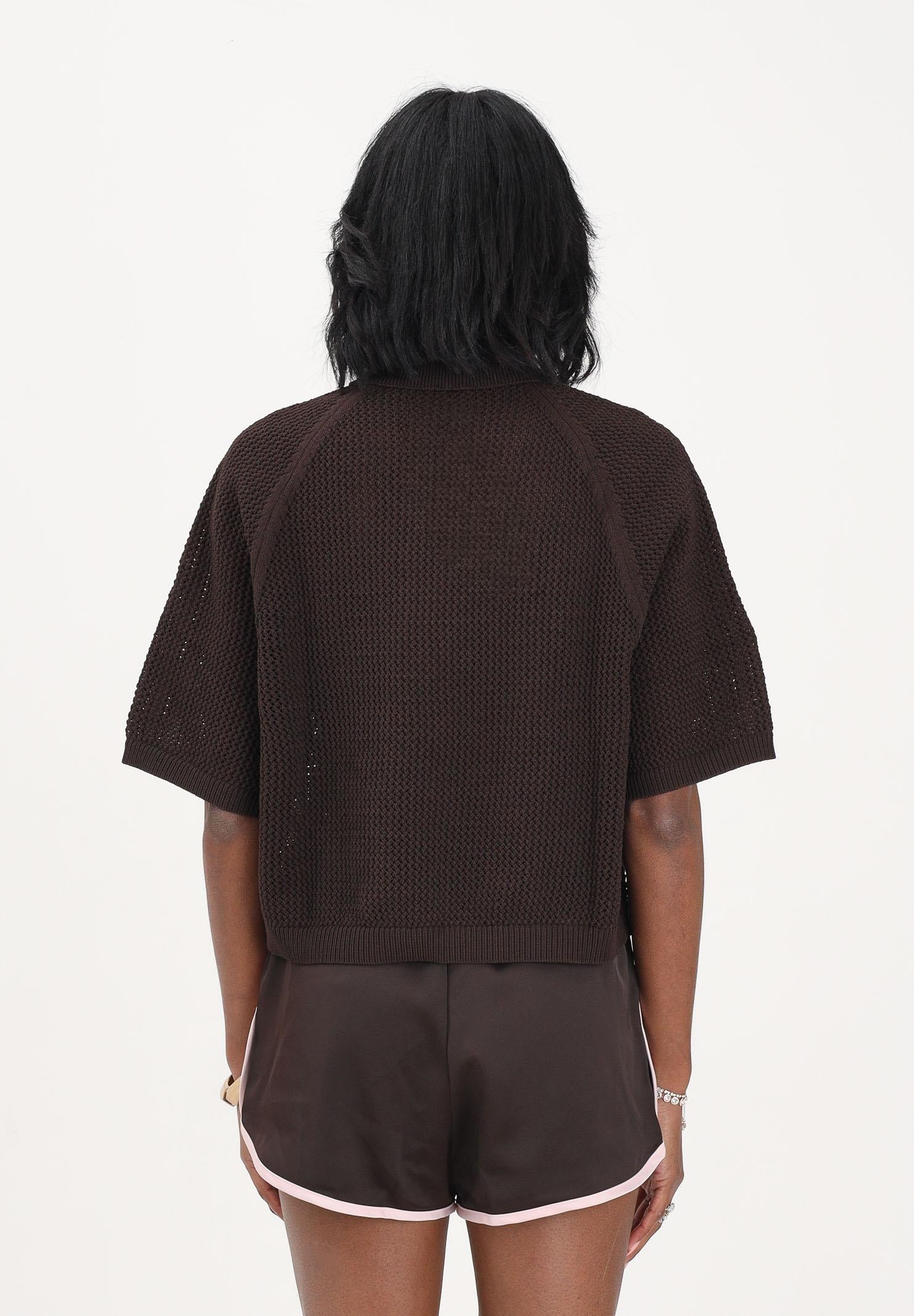 ADIDAS ORIGINALS Polo a manica corta in maglia marrone da donna KE0198 . ADIDAS ORIGINALS 